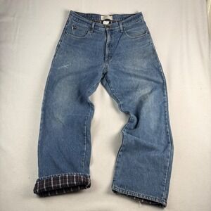LL Bean Double L Relaxed Fit Flannel Lined Jeans Mens 35x32 Blue Denim 0JW80